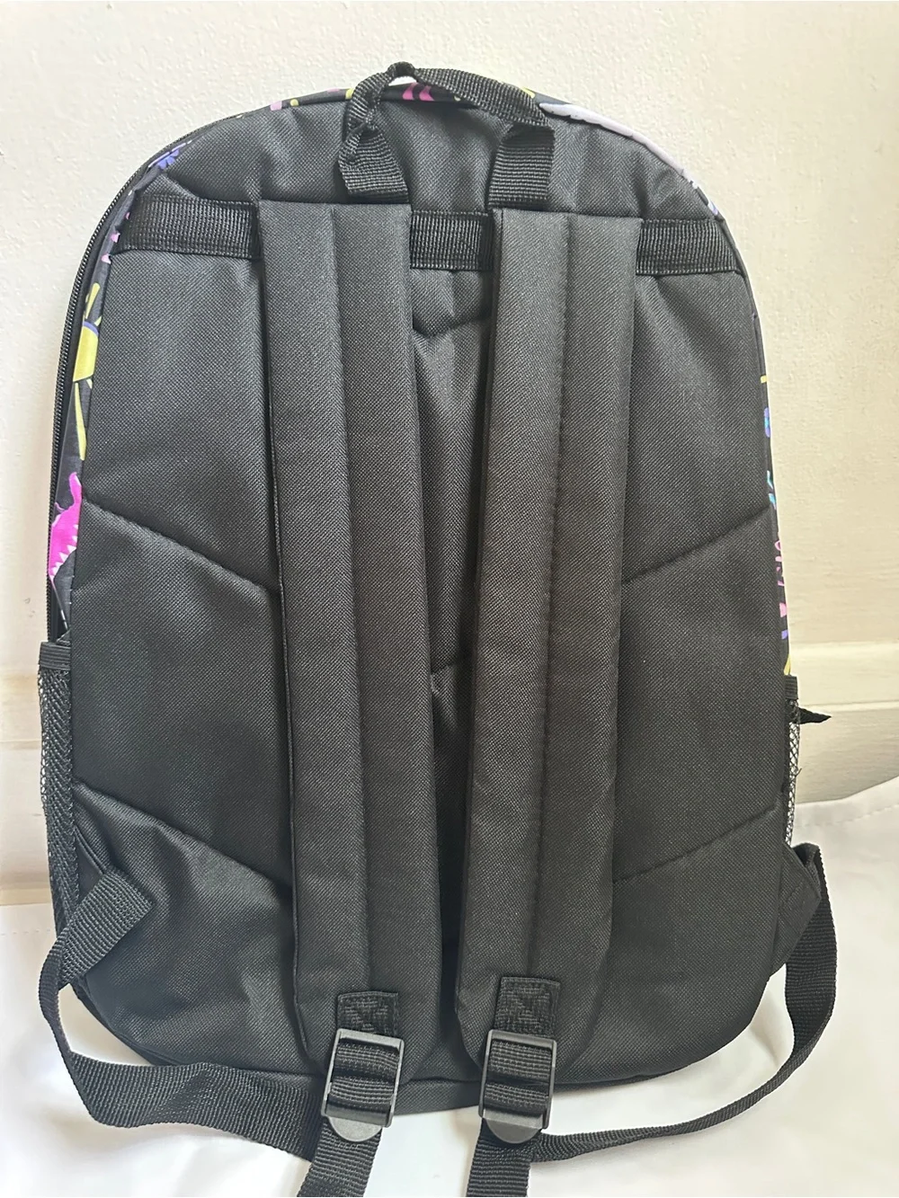 wonder nation Kids Dinosaur Backpack - Black with Yellow, Pink, Purple, Blue